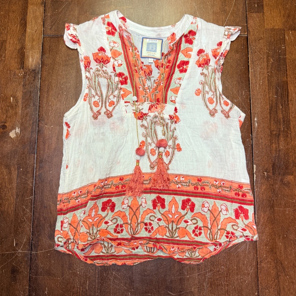 Alicia Bell Silk Blend V Neck Tassels Ruffle Sleeveless Blouse Shirt Top Size 10